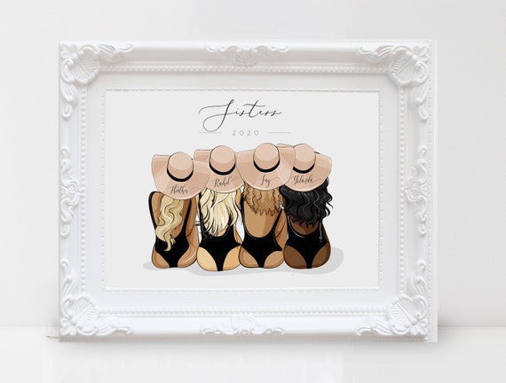 Personalized best friend illustration, customized best friend wall art gifts, gift to bridesmaid, bride and bridesmaid fashion drawing