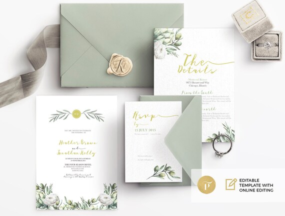 Diy Word Template Wedding Invitation Stationary Set Editable Etsy