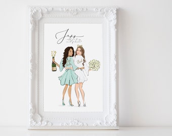 Bridesmaids drawing personalized, bridesmaid gift drawing, gift to bride from maid of honor