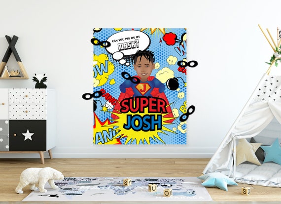 Pin the Mask on the Superhero Custom Cartoon Birthday - Etsy