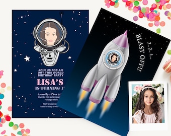 Invitation | Caricature portrait for Birthday | Cartoon Character | Astronaut | Space
