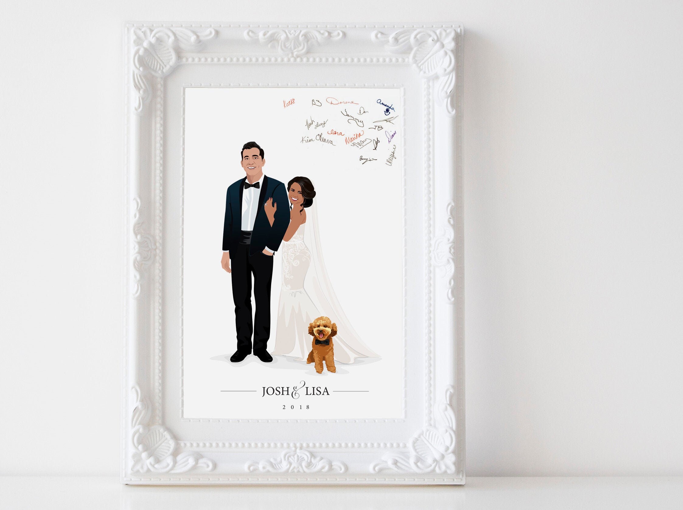 Anniversary gift Wedding Guest Book Alternative cartoon drawing Portrait couple illustration
