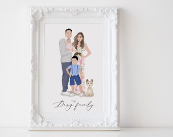 custom family portrait illustration, custom illustration portrait, custom family illustration, cartoon family portrait,