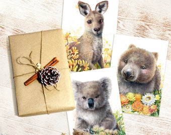 ETSY Exclusive BUNDLE Deal - Australian Animal Prints Set of 3 Mix and Match Art Prints - Kangaroo Print Koala Print Wombat Print Marsupial