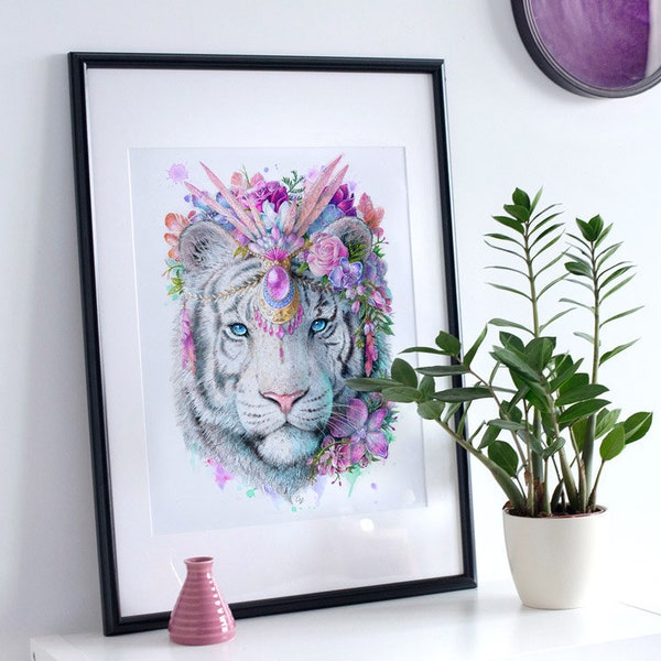 Tiger Art Print Spirit Animal Totem Series Floral Print Tiger Print Tiger Gifts Nursery Prints Bedroom Prints Living Room Art