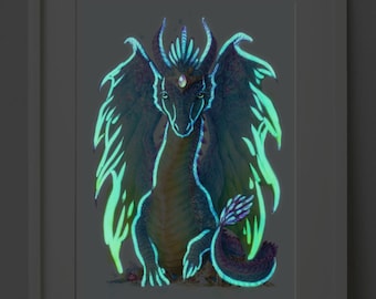 Glow in the Dark Dragon Wall Art Print - Nursery Wall Art - Stampe per ragazze - Stampe per ragazzi Playoom Art Dragon Stampe Dragon Regali