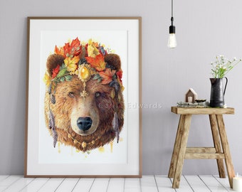 Bear Print Spirit Animal Totem Series Bear Art Print Bear Gift Nursery Prints Bedroom Prints Living Room Art Woodland Nursery Decor