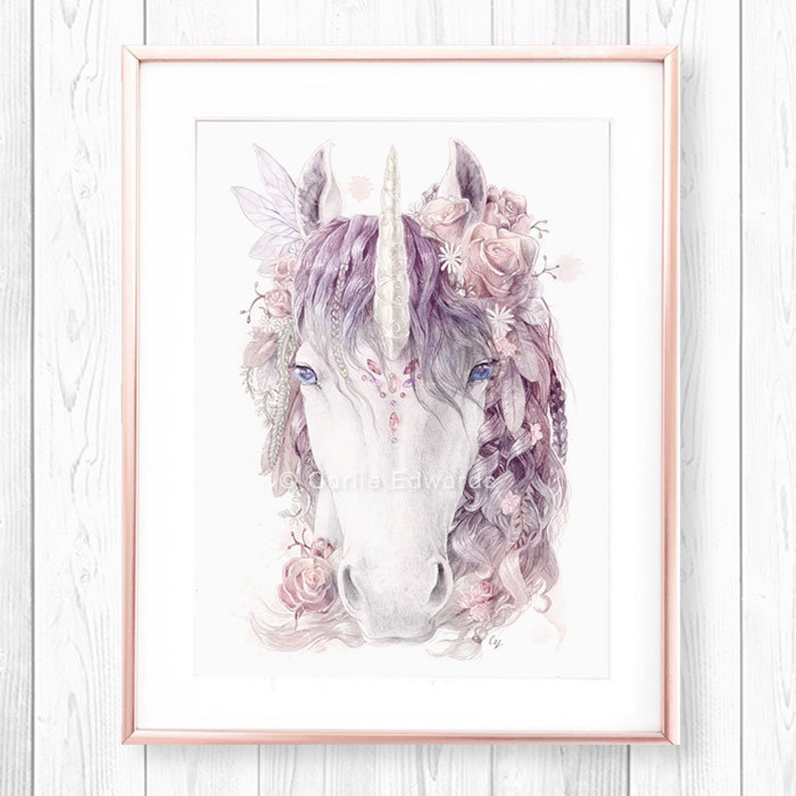 Dusty Pink Unicorn Print Watercolour Print Floral Art Print | Etsy