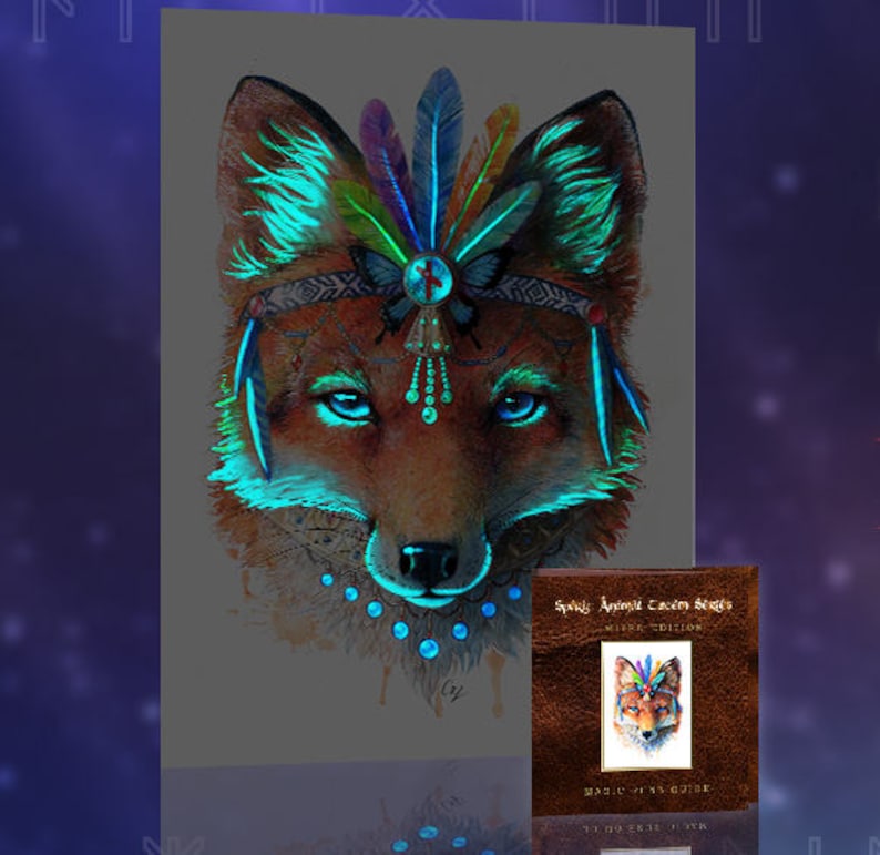 Glow in the Dark Bohemian Fox Wall Art Print Spirit Animal | Etsy
