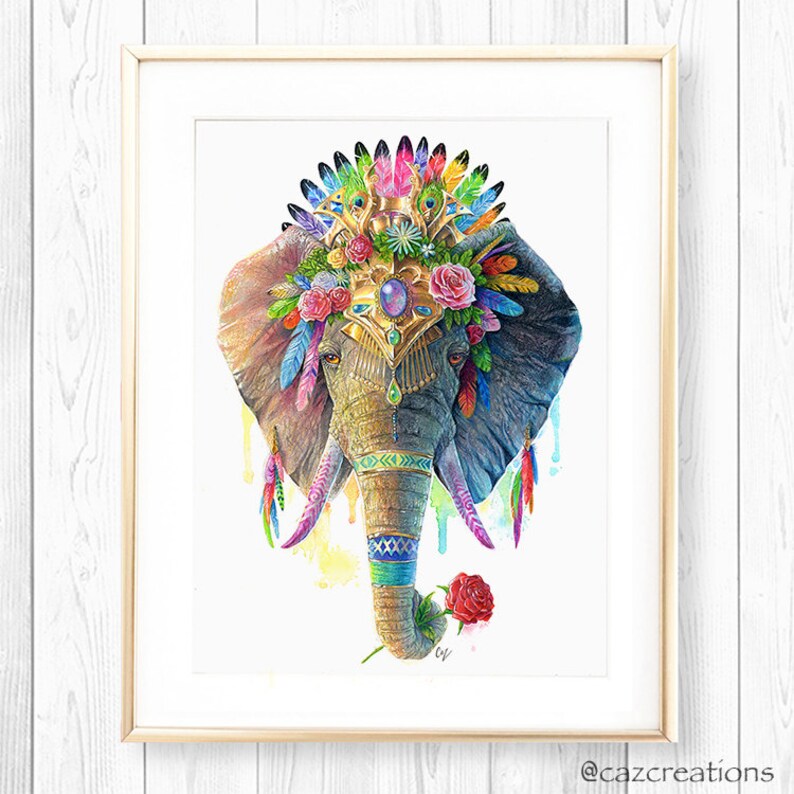 Bohemian Elephant Wall Art Print Spirit Animal Totem Series Etsy