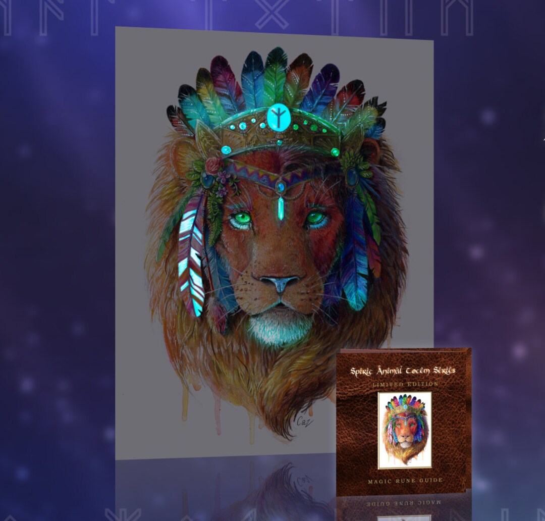 Glow in the Dark Bohemian Lion Wall Art Print Spirit Animal Totem