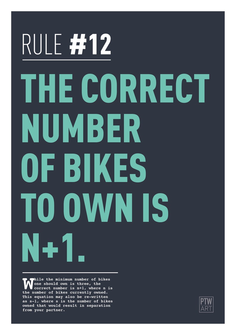 Cycling print motivational quote Rule 12. A4 210mm x 297mm high quality digital print. image 2