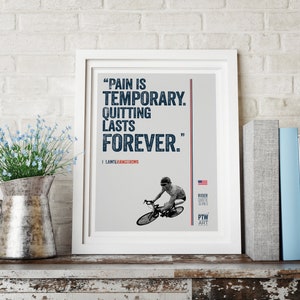 Cycling Art, Pain is Temporary, lance Armstrong A4 print.