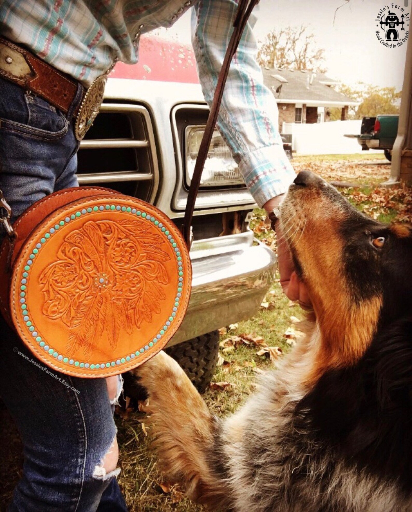 Crossbody Rope Can Purse. Hand Carved and Tooled Leather. Floral Indian