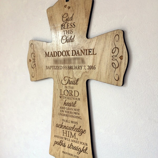 Personalized Wooden Baptismal Cross! Stained.