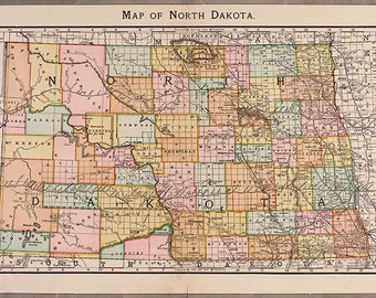 Mapa de Dakota del norte (1891), versión escaneada del original antiguo no mapa del estado de Dakota del norte, vintage descargar en alta resolución-artículo 160