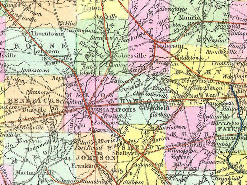 Indiana Map (1850), Scanned Version of Old Original Map of the Indiana ...