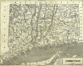 Connecticut map (1800s), scanned version of an old original map of the Connecticut state, vintage download in high resolution - item no 132