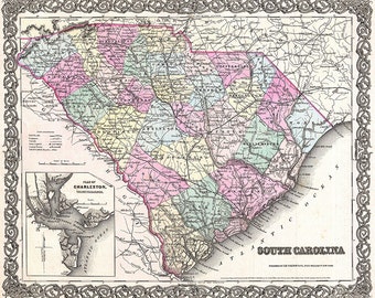 South Carolina Karte (1855), gescannte Version des alten original-Karte von der South Carolina State, Jahrgang Download in hoher Auflösung-Element keine 165