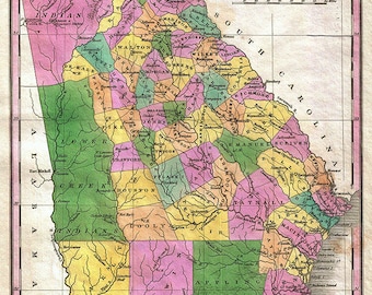 Georgien Karte (1827), gescannte Version einer alten original Karte des Staates Georgia, Jahrgang-Download in hoher Auflösung - item kein 136