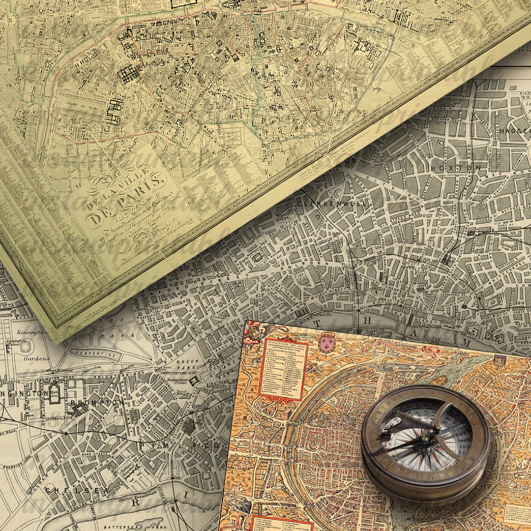 Bundle of Map Downloads, Digital Map Collection, World Map, Paris Map ...