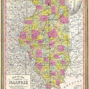 Illinois Map 1850, Scanned Version of an Old Original Map of the ...