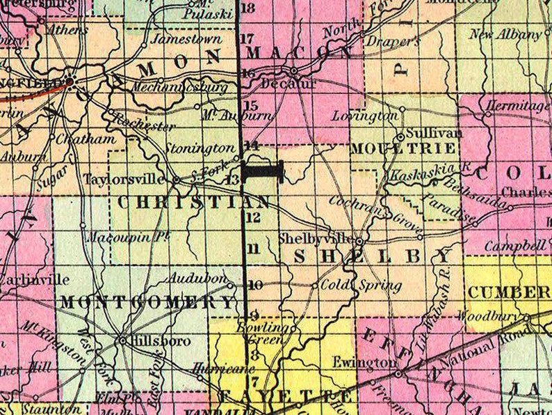 Illinois Map 1850, Scanned Version of an Old Original Map of the