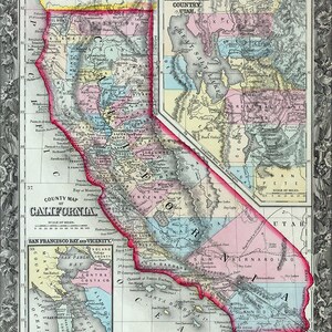 California mapa (1860), Pobierz California mapa, stan Kalifornia mapa, Digital California mapa, Kalifornia mapa Pobierz element nr 130