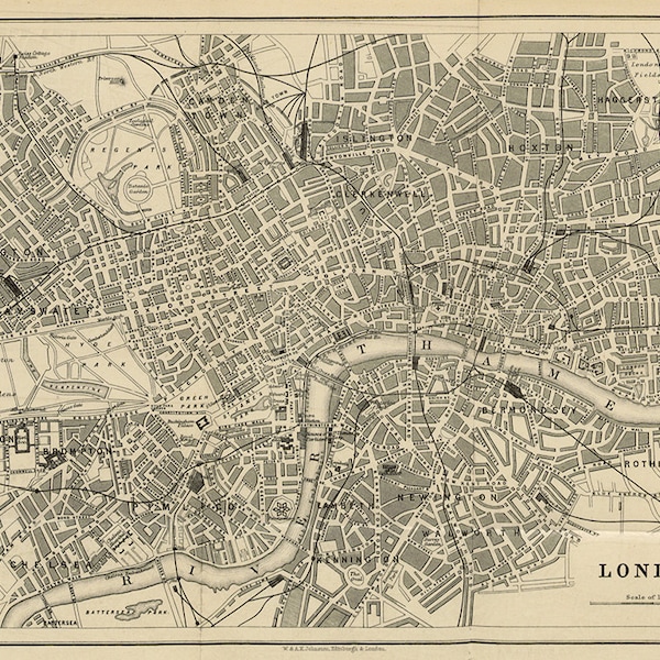 London map (19th century), scanned version of an old original map of London, instant download in high resolution jpg -- item no 62
