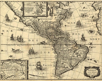 USA-Karte (17. Jahrhundert), alte Vintage Karte von Amerika, Sepia Karte, Nord-, Süd- und Mittelamerika--item keinen 133