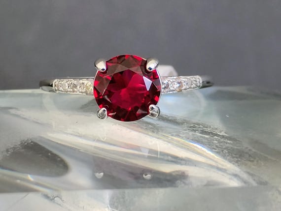 Lab-created Ruby Ring Size 9, Rhodium Plated - image 1
