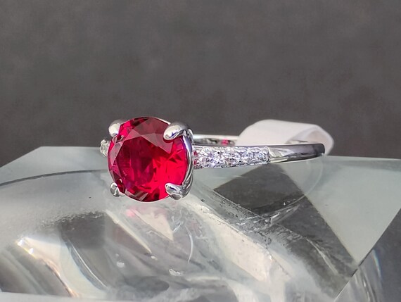 Lab-created Ruby Ring Size 9, Rhodium Plated - image 3