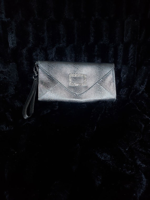 Silver Snakeskin and Rhinestone convertable clutch - image 1