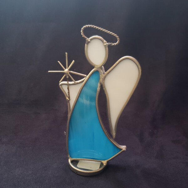 Stained Glass Angel Blue with Star
