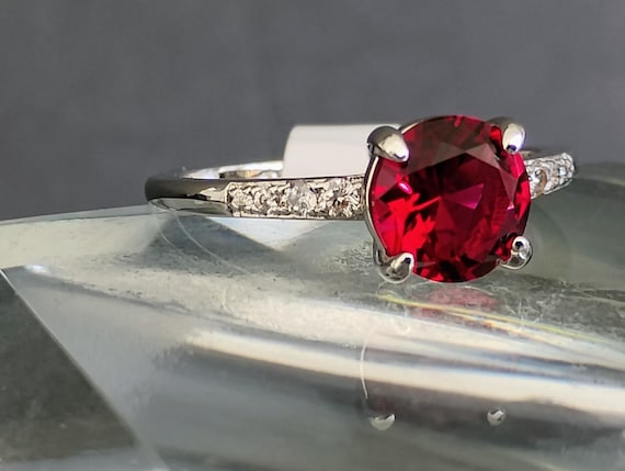 Lab-created Ruby Ring Size 9, Rhodium Plated - image 2