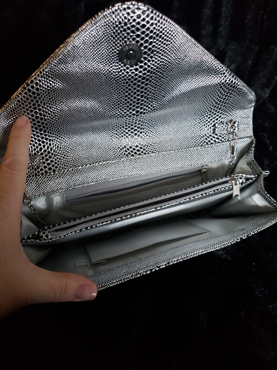 Silver Snakeskin and Rhinestone convertable clutch - image 3