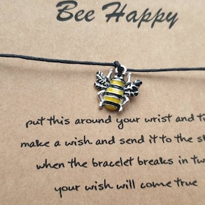 Biene glücklich, Biene Armband, Biene Wunscharmband, Biene Bettelarmband, Biene glücklich Karte, positive Nachricht Karte, Wellness Geschenk, Wellness Karte, Biene