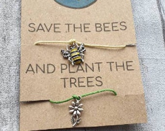 Save the bees bracelet, vegan jewellery, eco jewellery, save the planet, wish bracelet, bee jewellery, eco warrior, environmentalist, bee,