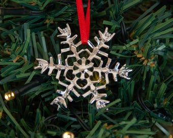 ASL 'I Love You' Snowflake Ornament, Silver Sign Language Gift