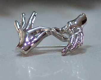 ASL Interpreter sign pin, Gifts for Interpreters for the Deaf, Brooch for Interpreter, Silver or gold plated Interpreter pin, unisex