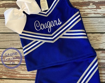 Blue & White Cheer Uniform, Customized Cheerleading Uniform, Girls