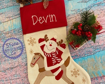 Monogrammed Christmas stocking, reindeer stocking, personalized Christmas stocking, stocking set, matching stockings