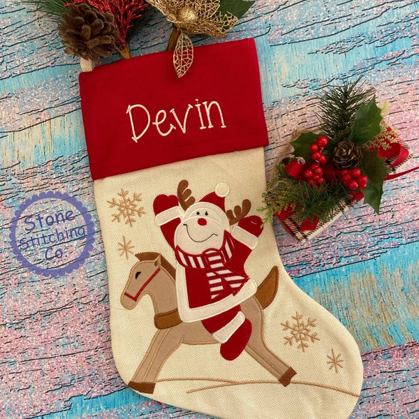 Monogrammed Christmas stocking, reindeer stocking, personalized Christmas stocking, stocking set, matching stockings