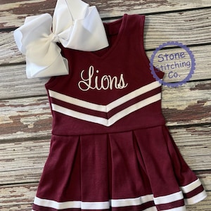 maroon & white cheer uniform, customized cheerleading uniform, maroon cheer dress, toddler cheer uniform, maroon baby cheer costume