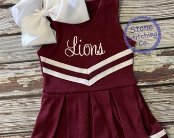 maroon & white cheer uniform, customized cheerleading uniform, maroon cheer dress, toddler cheer uniform, maroon baby cheer costume