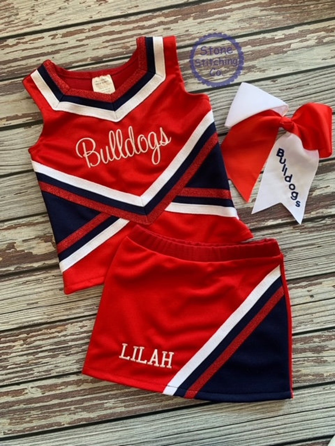 Red & Navy Cheer Uniform, Customized Cheerleading Uniform, Girls Cheer