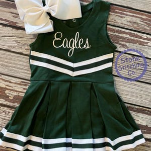 green cheer uniform, customized cheerleading uniform, green white cheer, toddler cheer uniform, green baby cheer uniform, green gold cheer