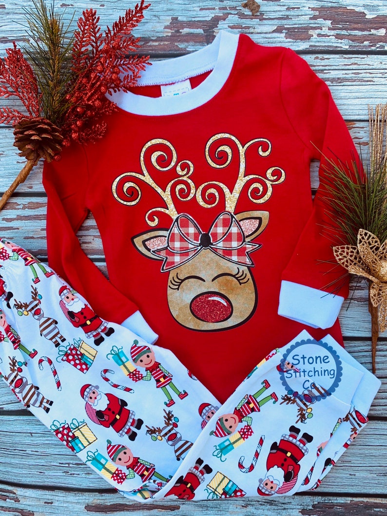 personalized Christmas pajamas, Christmas Pjs, reindeer pajamas, Christmas jammies, twin christmas pajamas, matching christmas pjs