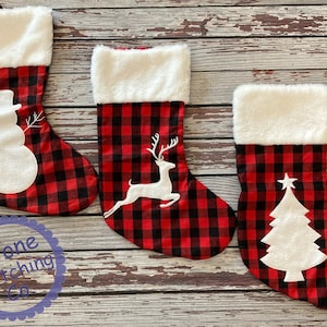 Personalized stocking, plaid Christmas stockings, snowman stockings, reindeer stocking, family stocking set, monogrammed stocking set
