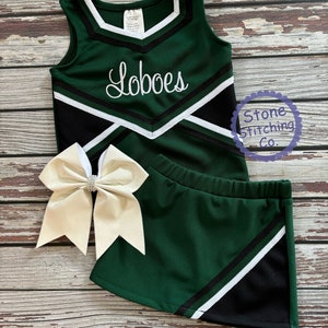 Green & black cheer uniform, customized cheerleading uniform, girls cheer uniform, panthers cheer uniform, toddler cheerleading uniform